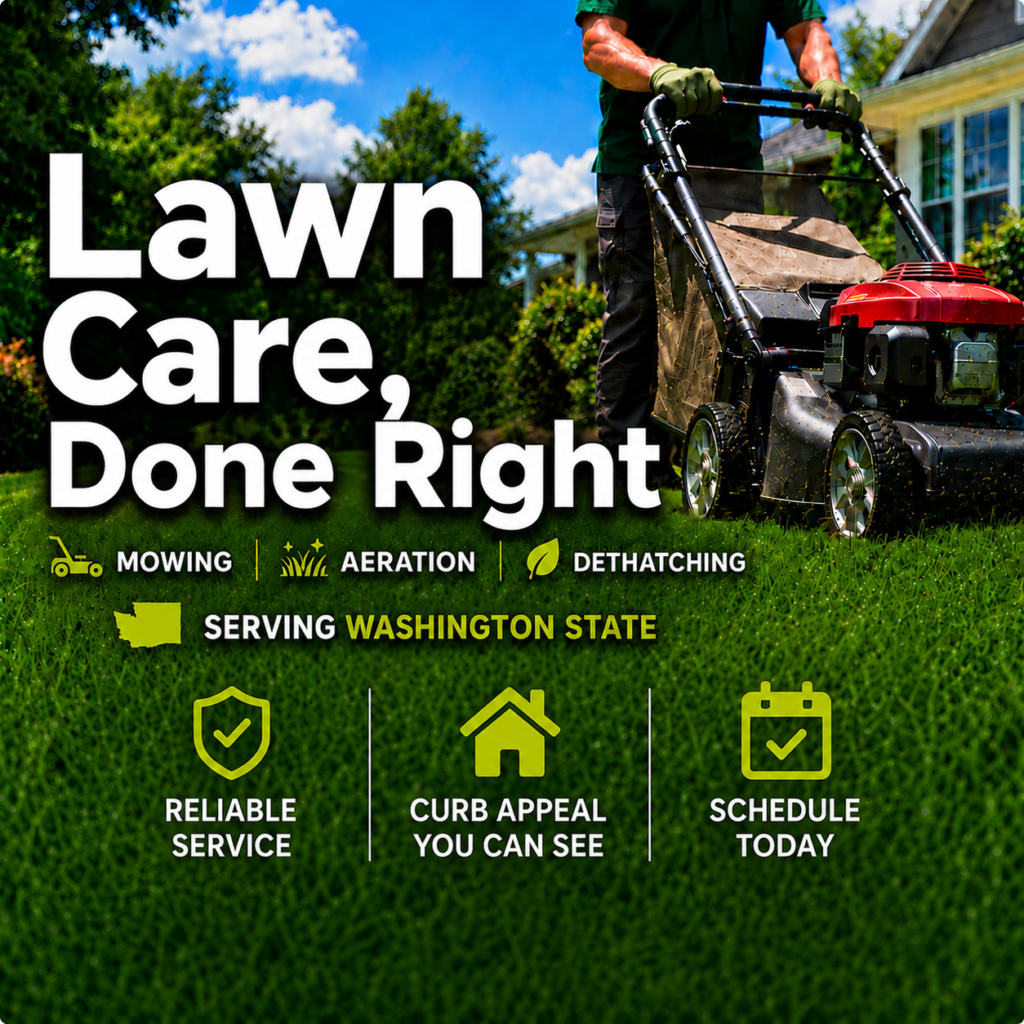 Lawn care services across Washington State — mowing, aeration, and dethatching
